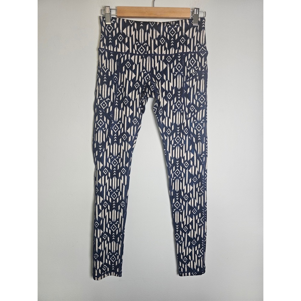 Boho Miss Me Geometric Ikat Activewear Leggings Womens Small Navy Blue MAP020L